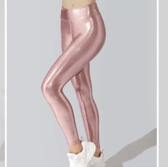 Carbon38 Pants - Pink/Rose Gold Shiny Carbon38 Heroine Sport Leggings - XS